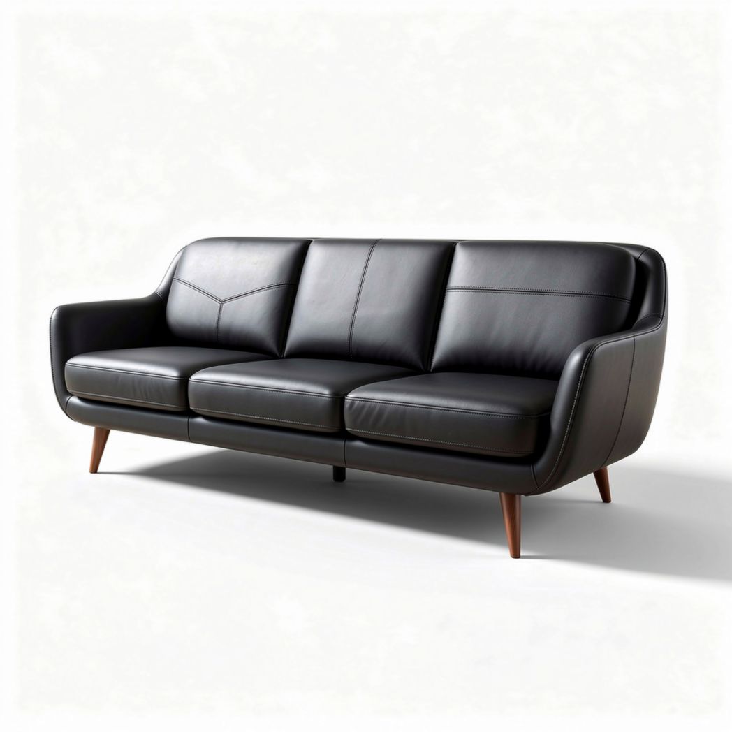 Canapé en cuir noir avec pieds en bois dimensions 205 x 85 x 80cm