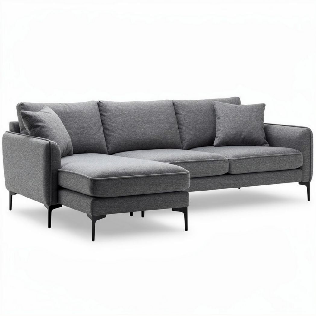Canapé d'angle en tissu gris avec accoudoirs amovibles dimensions 240 x 100 x 80cm