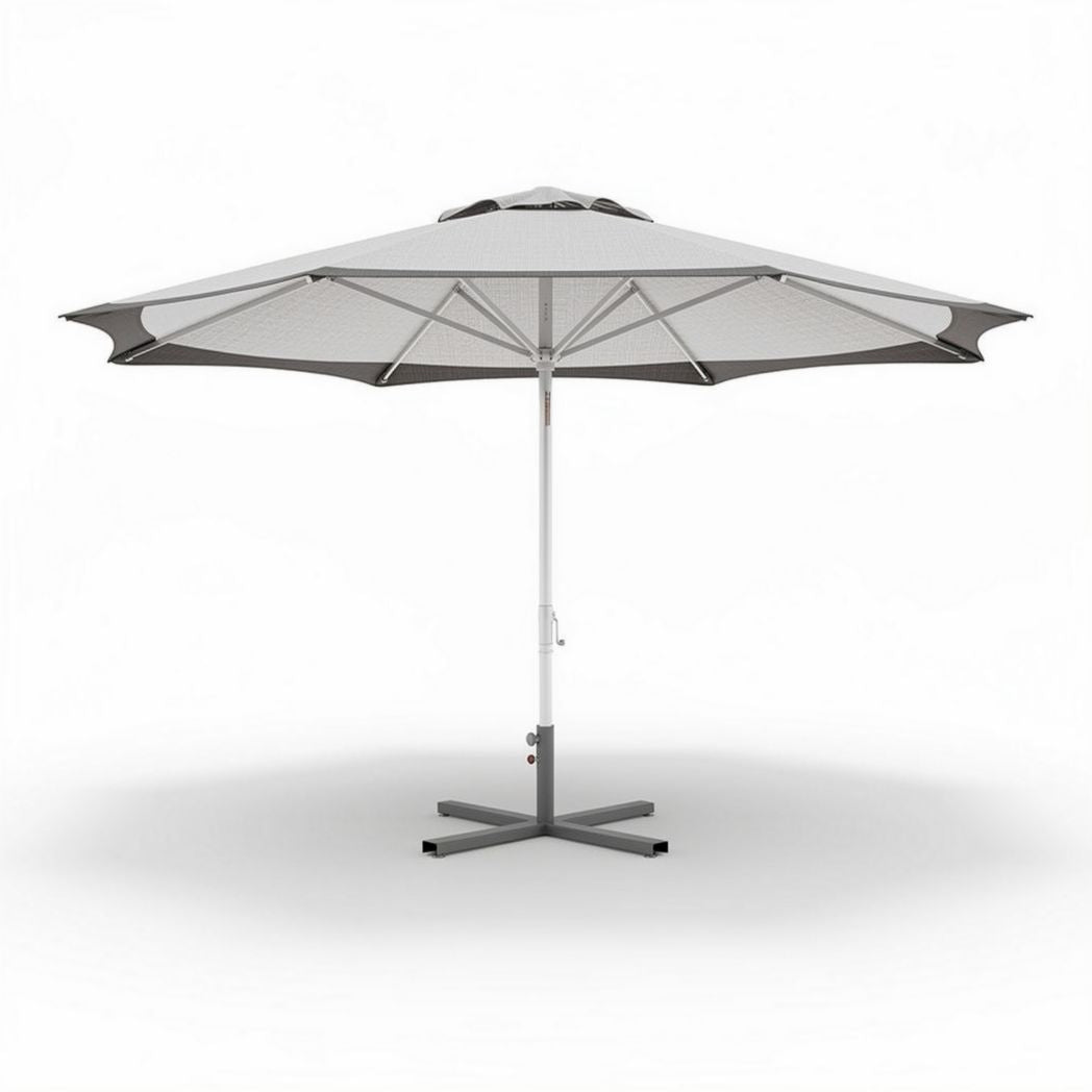 Parasol déporté en aluminium avec toile grise de 300 x 300 x 250cm pour terrasse