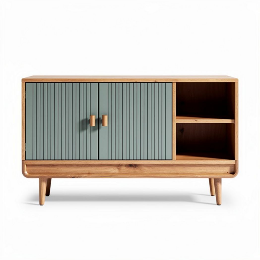 Buffet en bois avec portes en façade verte et espace de rangement ouvert 80 x 40 x 50cm