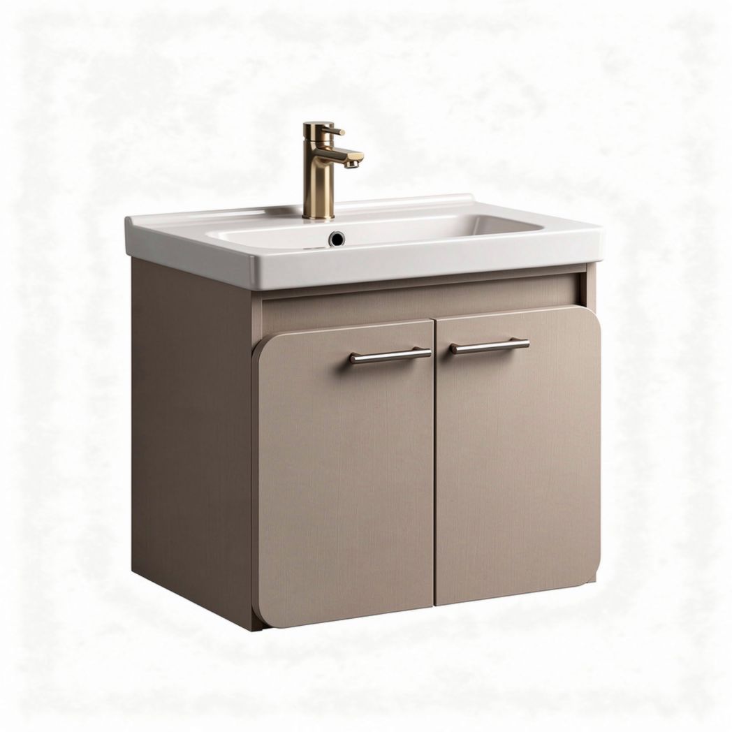 Meuble de salle de bain avec vasque en céramique et finition beige 65 x 45 x 85cm