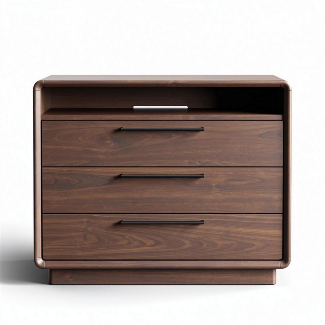Commode en bois noyer avec trois tiroirs et espace de rangement 60 x 45 x 40cm