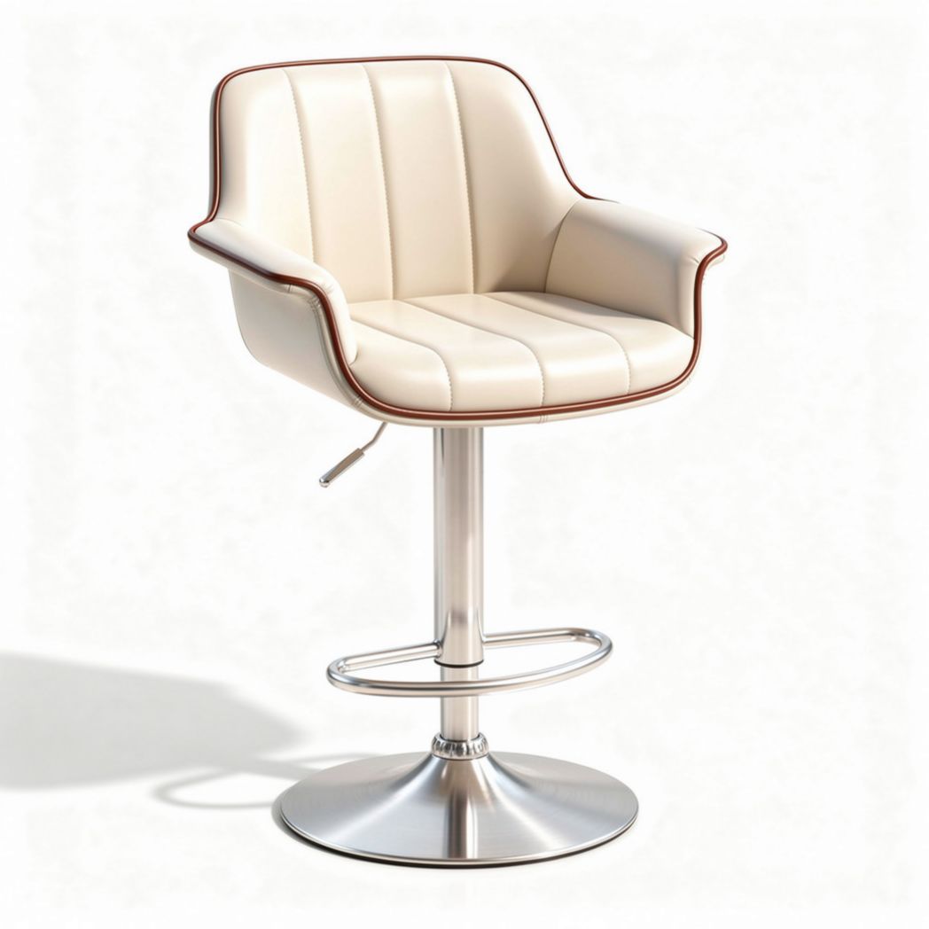 Chaise de bar rotative en simili cuir crème avec piètement en acier inoxydable