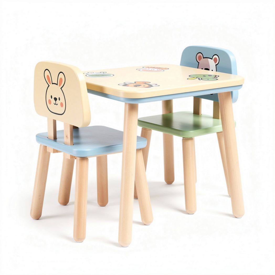 Table et chaises en bois pour enfants avec motifs colorés dimensions 60 x 40 x 50cm