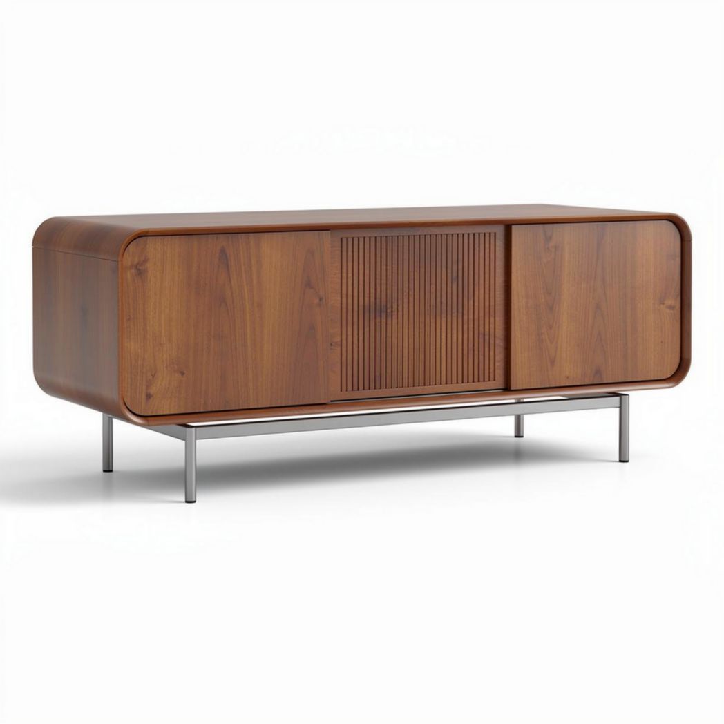 Buffet en bois massif avec portes coulissantes et pieds en métal 150 x 40 x 60cm