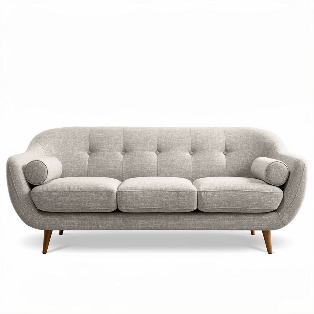 Canapé 3 places en tissu gris avec coussins latéraux en bois 180 x 85 x 75cm