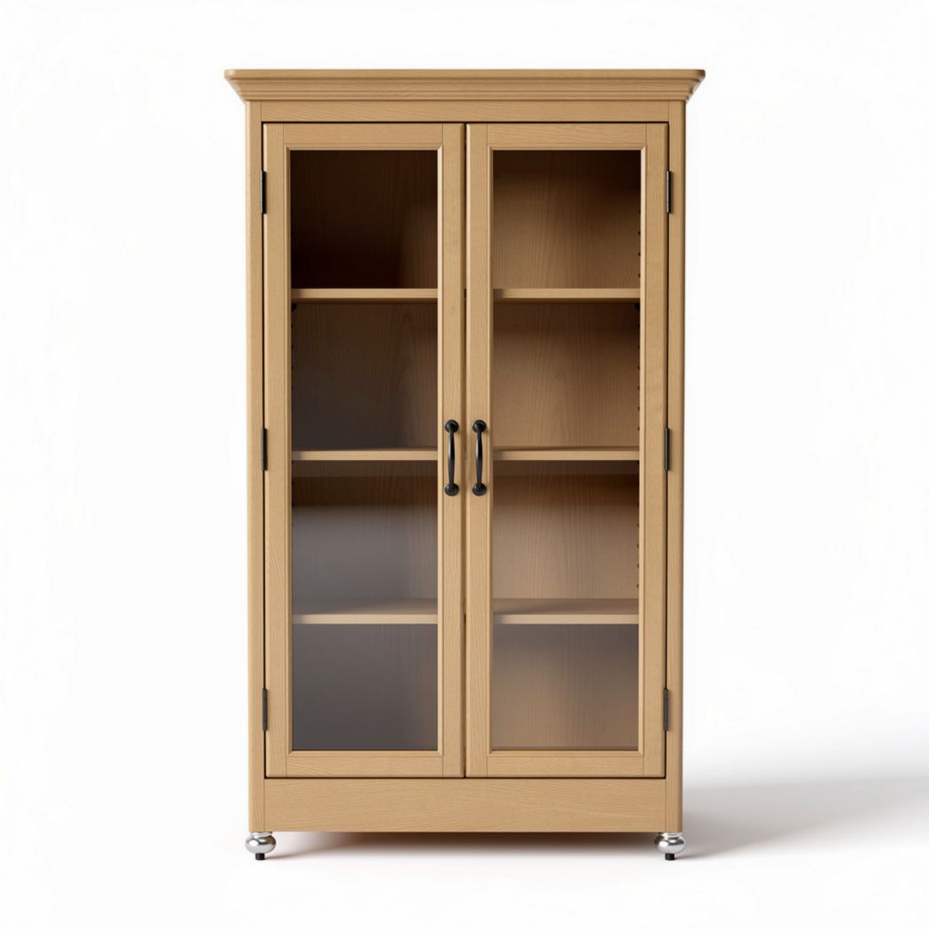 Armoire en bois clair avec portes vitrées et étagères ajustables 80 x 40 x 160cm