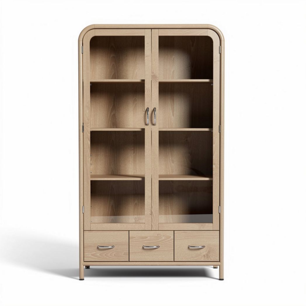 Armoire en bois de chêne avec portes vitrées et tiroirs 80 x 40 x 160 cm