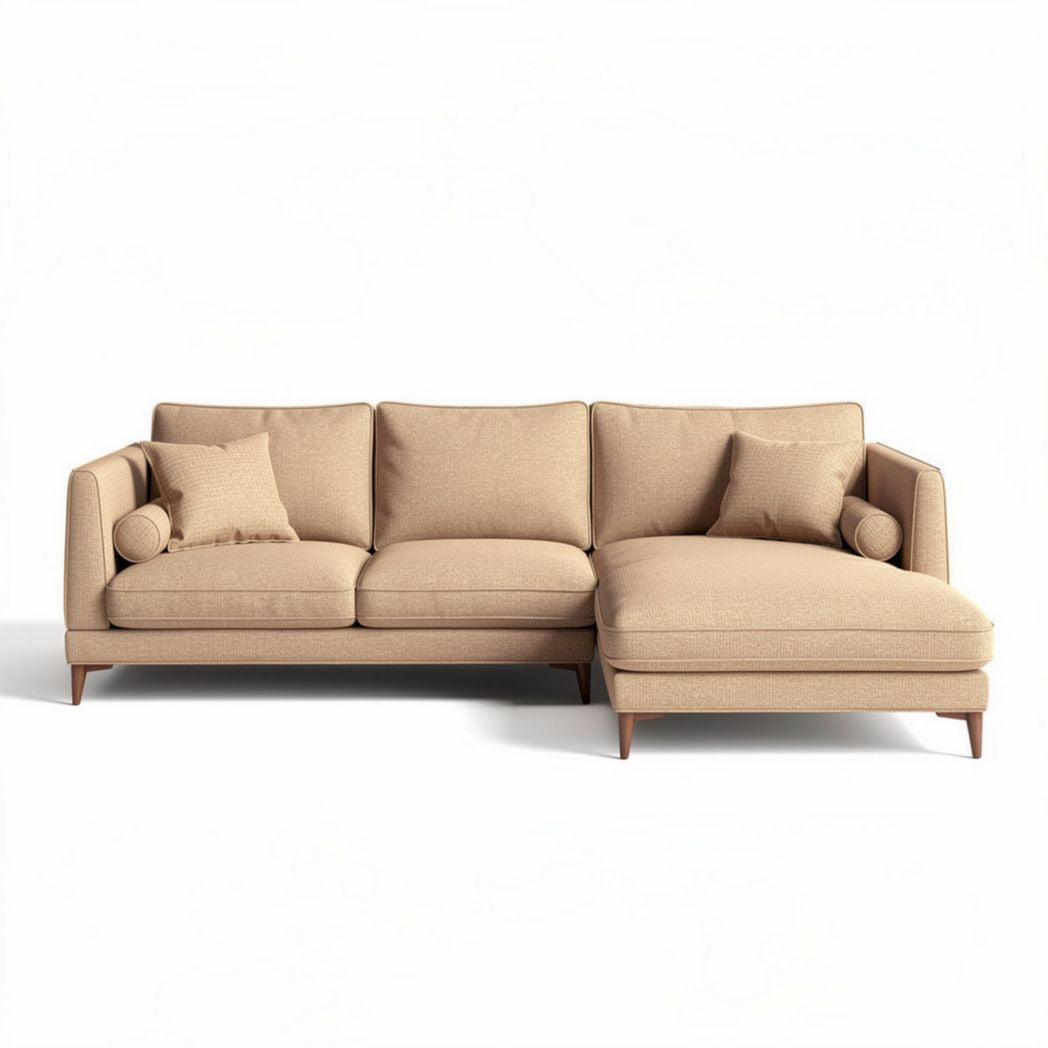 Canapé en tissu beige avec repose-pieds 200 x 100 x 85cm et coussins intégrés